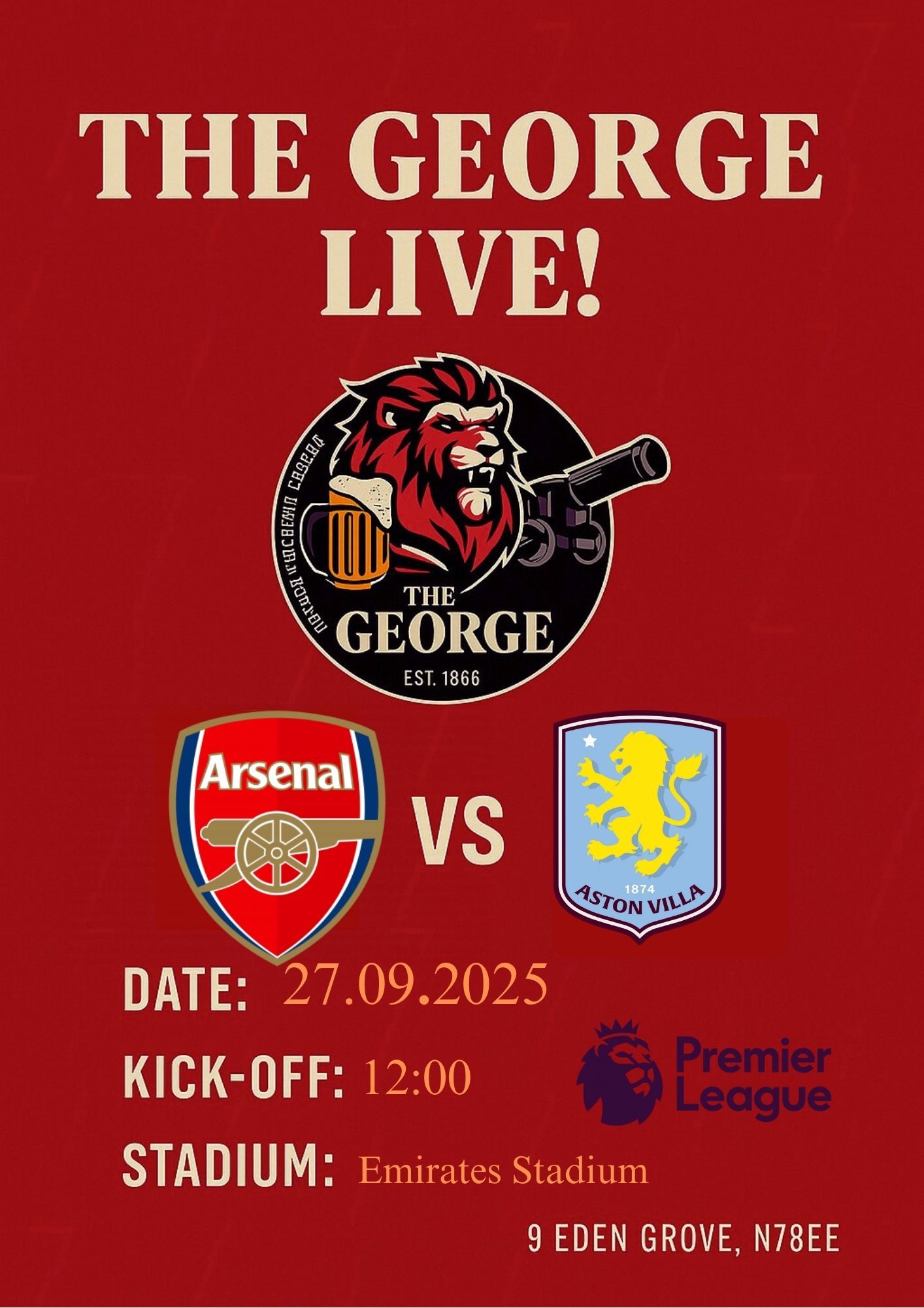 Arsenal Women vs Aston Villa Women – Live at The George Pub
